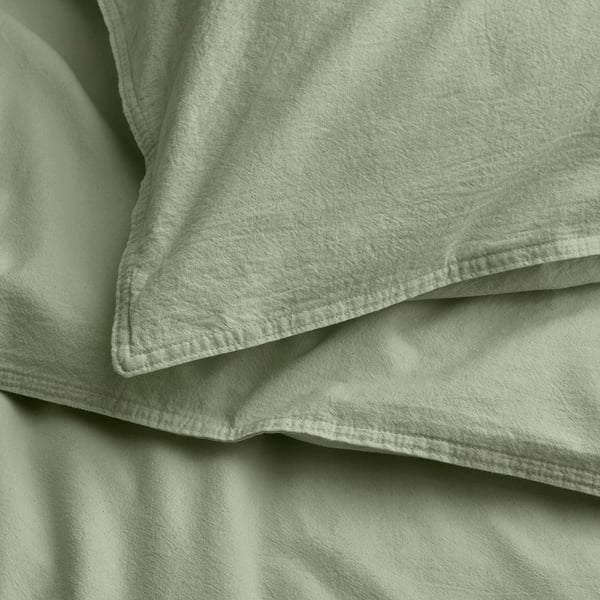 ÄNGSLILJA duvet cover and pillowcase, grey-green, 150x200/50x80 cm