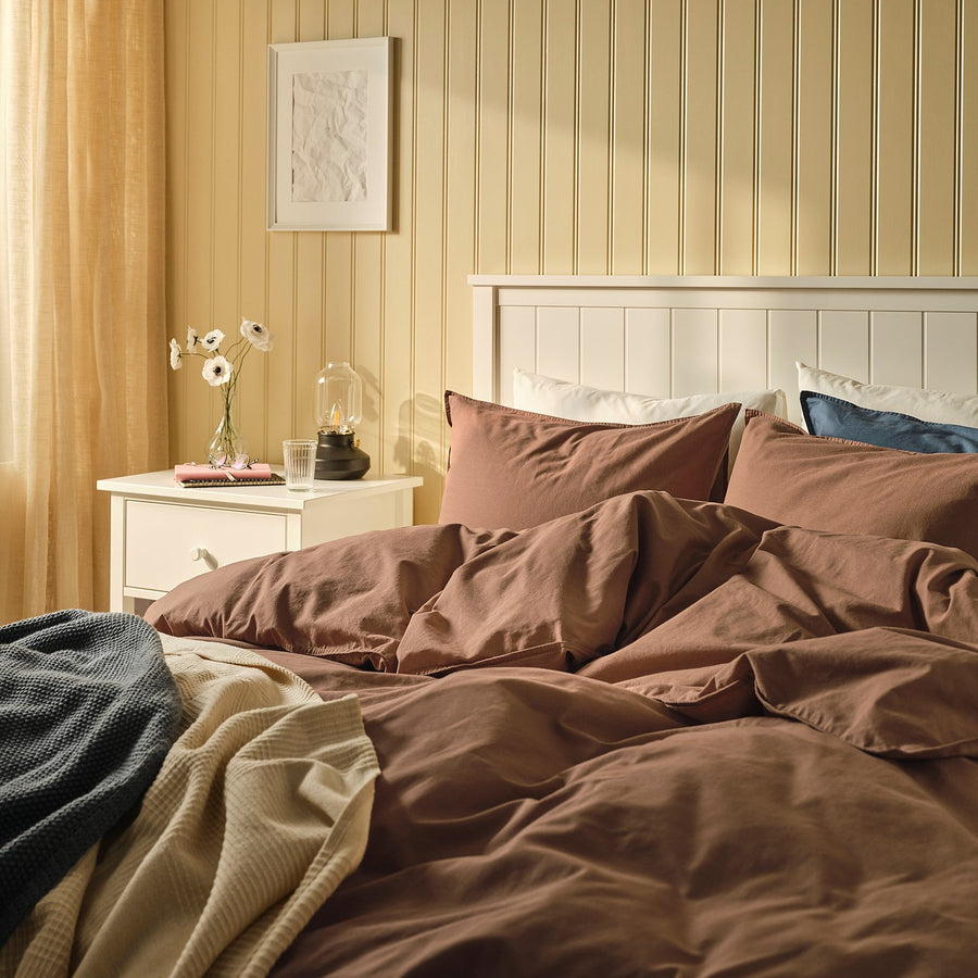 ÄNGSLILJA duvet cover and pillowcase, light brown, 150x200/50x80 cm