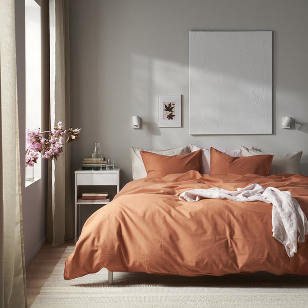 ÄNGSLILJA duvet cover and pillowcase, red-brown, 150x200/50x80 cm