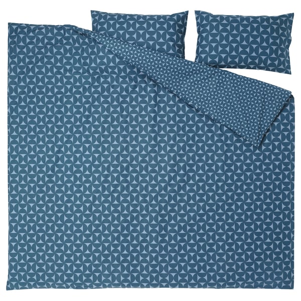 ÄNGSNEJLIKA duvet cover and 2 pillowcases, dark blue/light blue, 240x220/50x80 cm