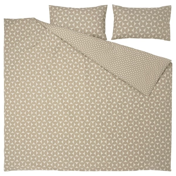 Ikea ÄNGSNEJLIKA - Duvet cover and 2 pillowcases, grey-beige/off-white, 240x220/50x80 cm