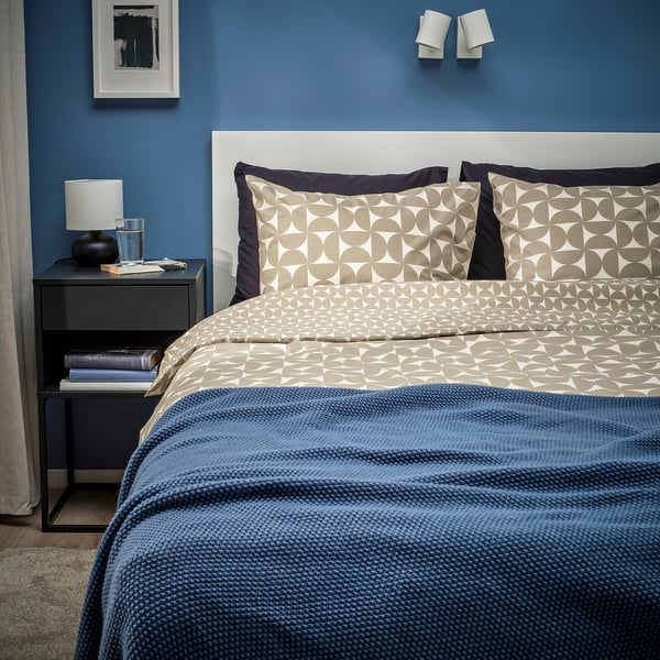 ÄNGSNEJLIKA duvet cover and 2 pillowcases, grey-beige/off-white, 240x220/50x80 cm