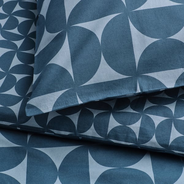 ÄNGSNEJLIKA duvet cover and pillowcase, dark blue/light blue, 150x200/50x80 cm