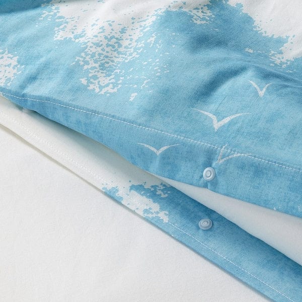 Ikea ÄNGSVITVINGE - Duvet cover and 2 pillowcases, blue/white,240x220/50x80 cm