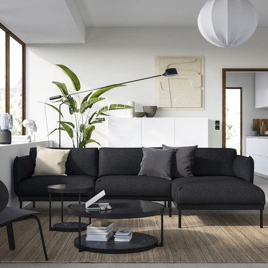 Ikea ÄPPLARYD - 3-seater sofa with chaise-longue, Gunnared black/grey