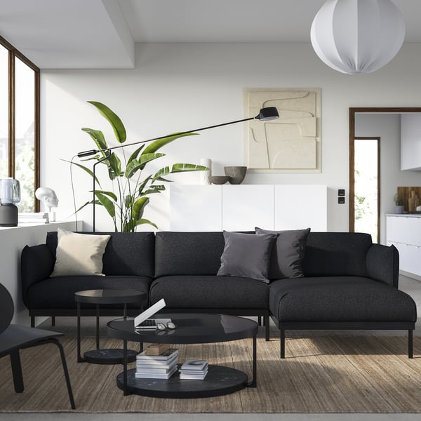 ÄPPLARYD 3-seat sofa with chaise longue, Gunnared black/grey