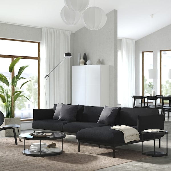 Ikea ÄPPLARYD - 4-seater sofa with chaise-longue, Gunnared black/grey