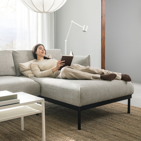 ÄPPLARYD chaise longue section, Lejde light grey, 93x82x162 cm