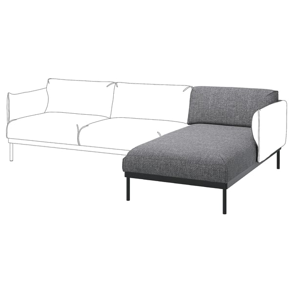 ÄPPLARYD chaise longue section, Lejde grey/black, 93x82x162 cm