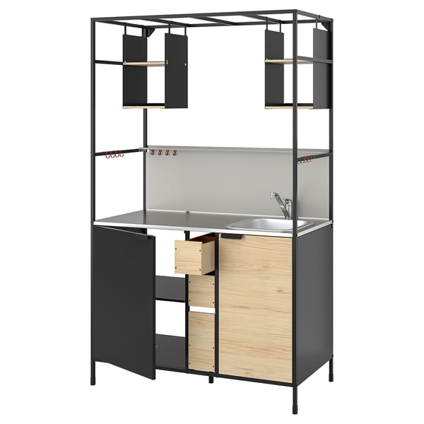 ÄSPINGE kitchenette, black/ash, 120x60x202 cm