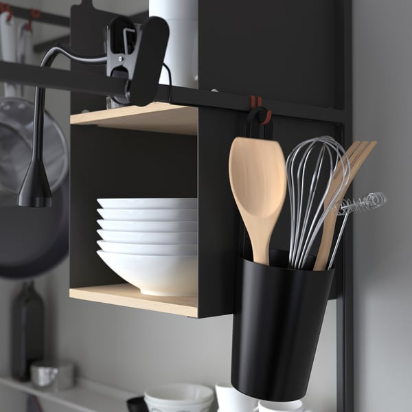 ÄSPINGE kitchenette, black/ash, 120x60x202 cm