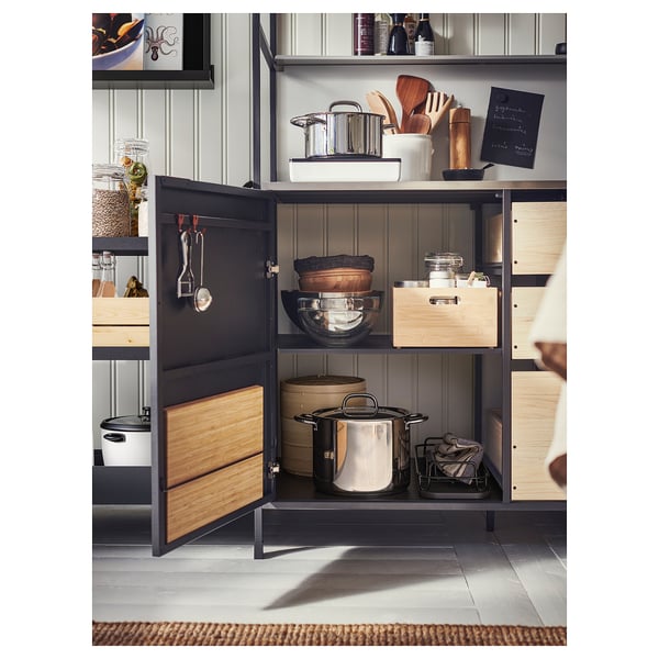 ÄSPINGE kitchenette, black/ash, 120x60x202 cm