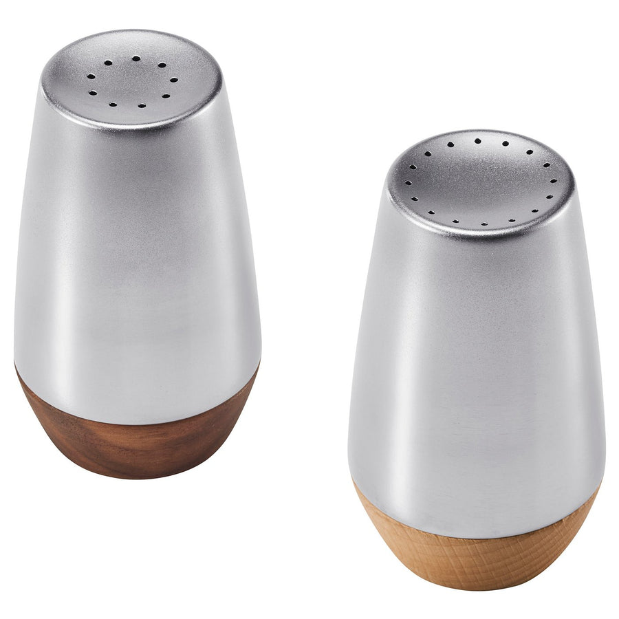 AFTONHAJ salt/pepper shaker, set of 2, stainless steel beech/walnut