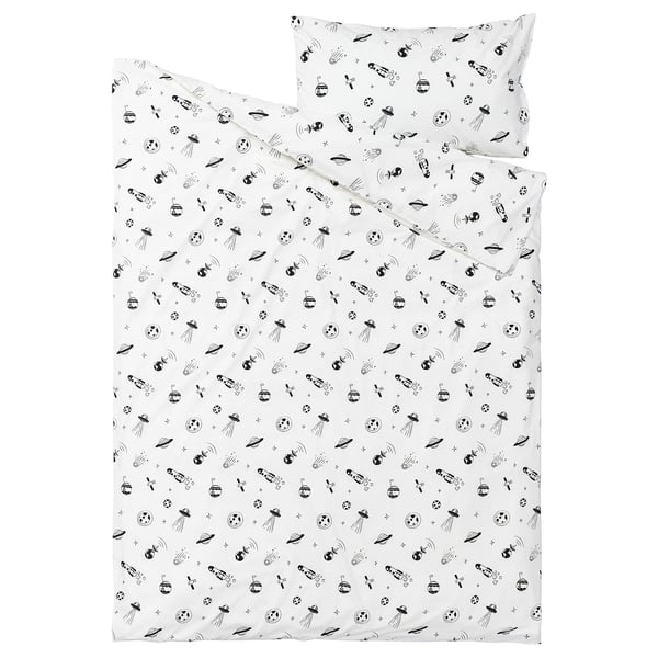 AFTONSPARV duvet cover and pillowcase, space white/black, 150x200/50x80 cm