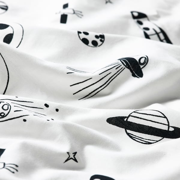 AFTONSPARV duvet cover and pillowcase, space white/black, 150x200/50x80 cm