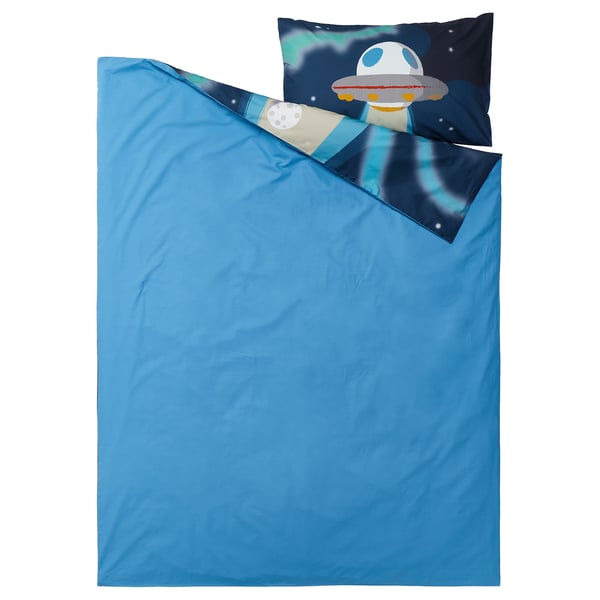 AFTONSPARV duvet cover and pillowcase, space/blue, 150x200/50x80 cm
