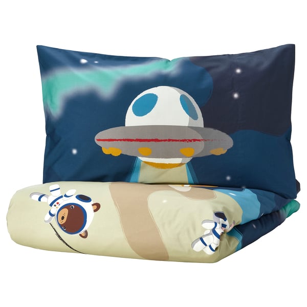 AFTONSPARV duvet cover and pillowcase, space/blue, 150x200/50x80 cm