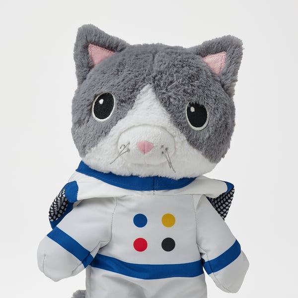 AFTONSPARV soft toy with astronaut suit, cat, 28 cm