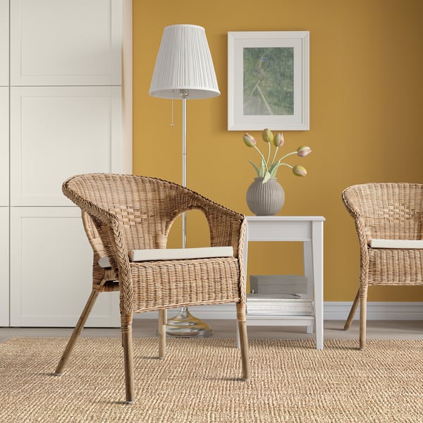 AGEN armchair with cushion, rattan/Norna natural, 58x79x56 cm