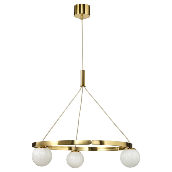 AKTERSPRING pendant lamp, opal white glass/brass-plated, 73 cm