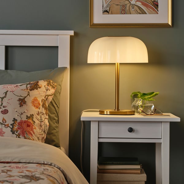AKTERSPRING table lamp, opal white glass/brass-plated, 39 cm