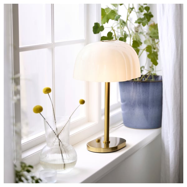 AKTERSPRING table lamp, opal white glass/brass-plated, 39 cm