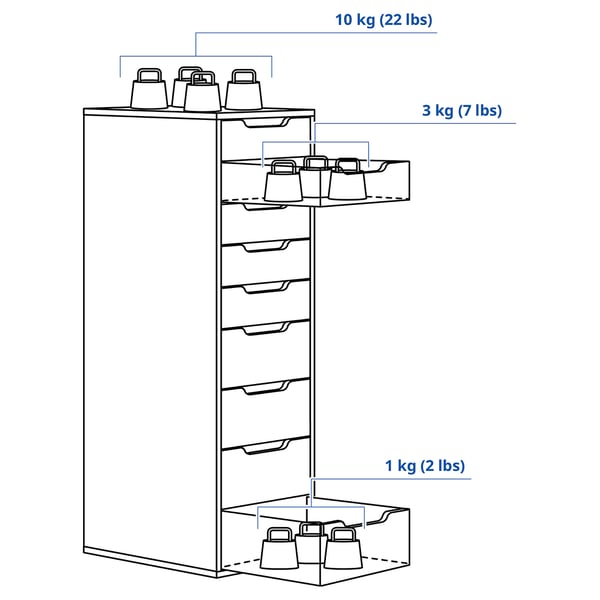 ALEX drawer unit with 9 drawers, white, 36x116 cm
