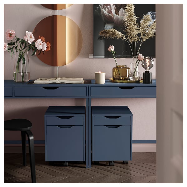 ALEX drawer unit on castors, black-blue/black, 36x50 cm