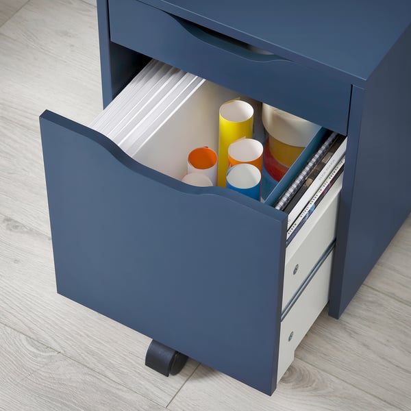ALEX drawer unit on castors, black-blue/black, 36x50 cm