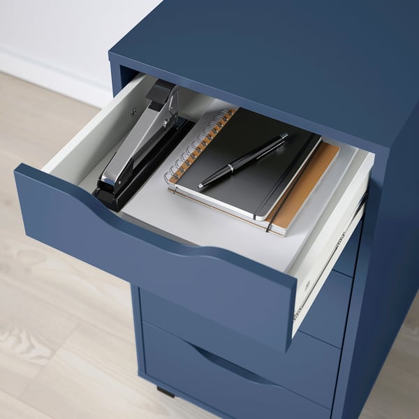 ALEX drawer unit on castors, black-blue, 36x76 cm