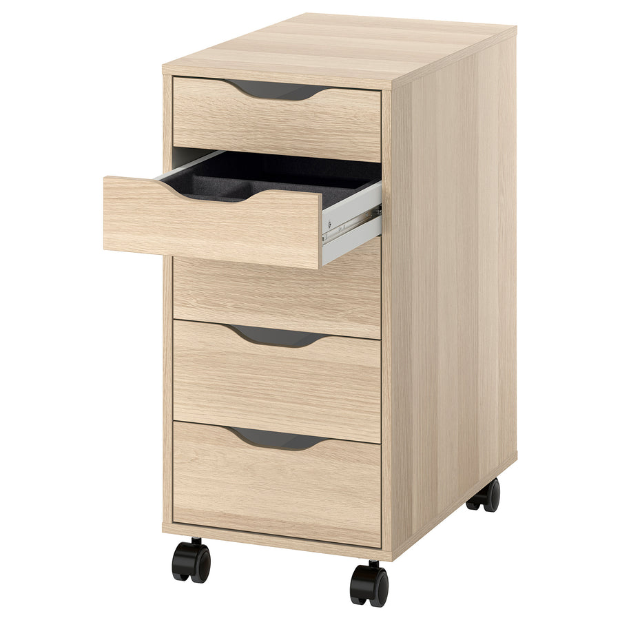 ALEX drawer unit on castors, with insert white stained oak effect/black, 36x76 cm