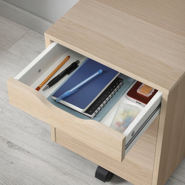 ALEX drawer unit on castors, white stained oak effect/black, 36x50 cm