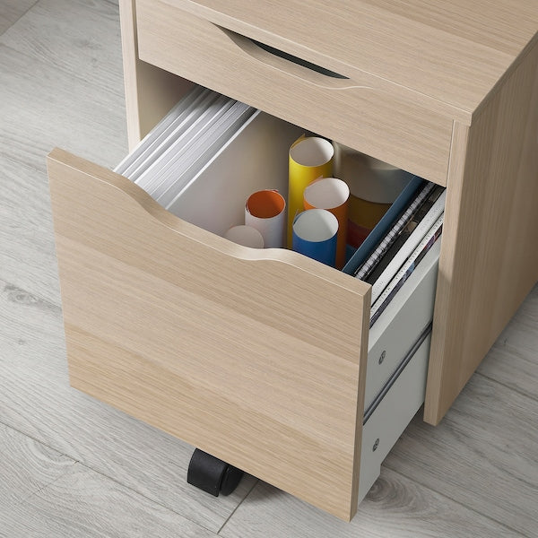 ALEX drawer unit on castors, white stained oak effect/black, 36x50 cm