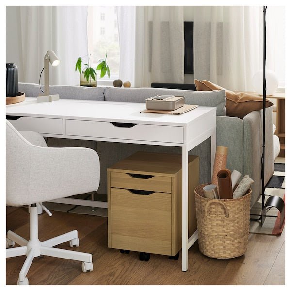 ALEX drawer unit on castors, white stained oak effect/black, 36x50 cm