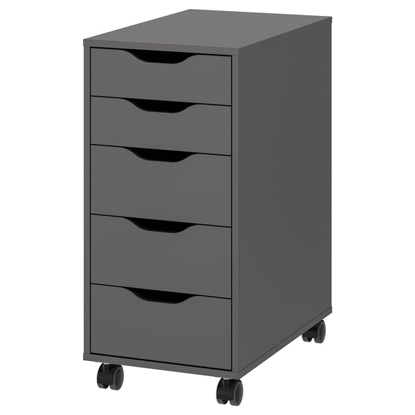 ALEX drawer unit on castors, dark grey/black, 36x76 cm