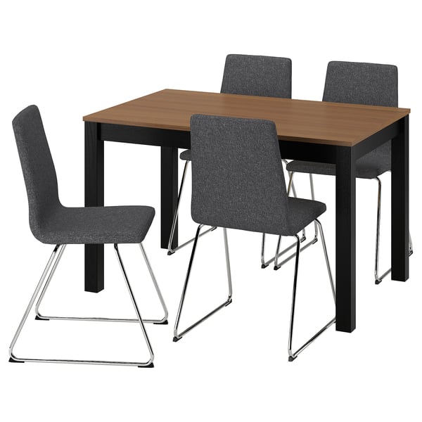 ÅLHULT / LILLÅNÄS table and 4 chairs, black/brown/Gunnared dark grey chrome-plated, 120x80 cm