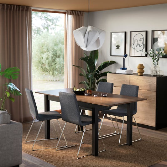 ÅLHULT / LILLÅNÄS table and 4 chairs, black/brown/Gunnared dark grey chrome-plated, 120/170x80 cm