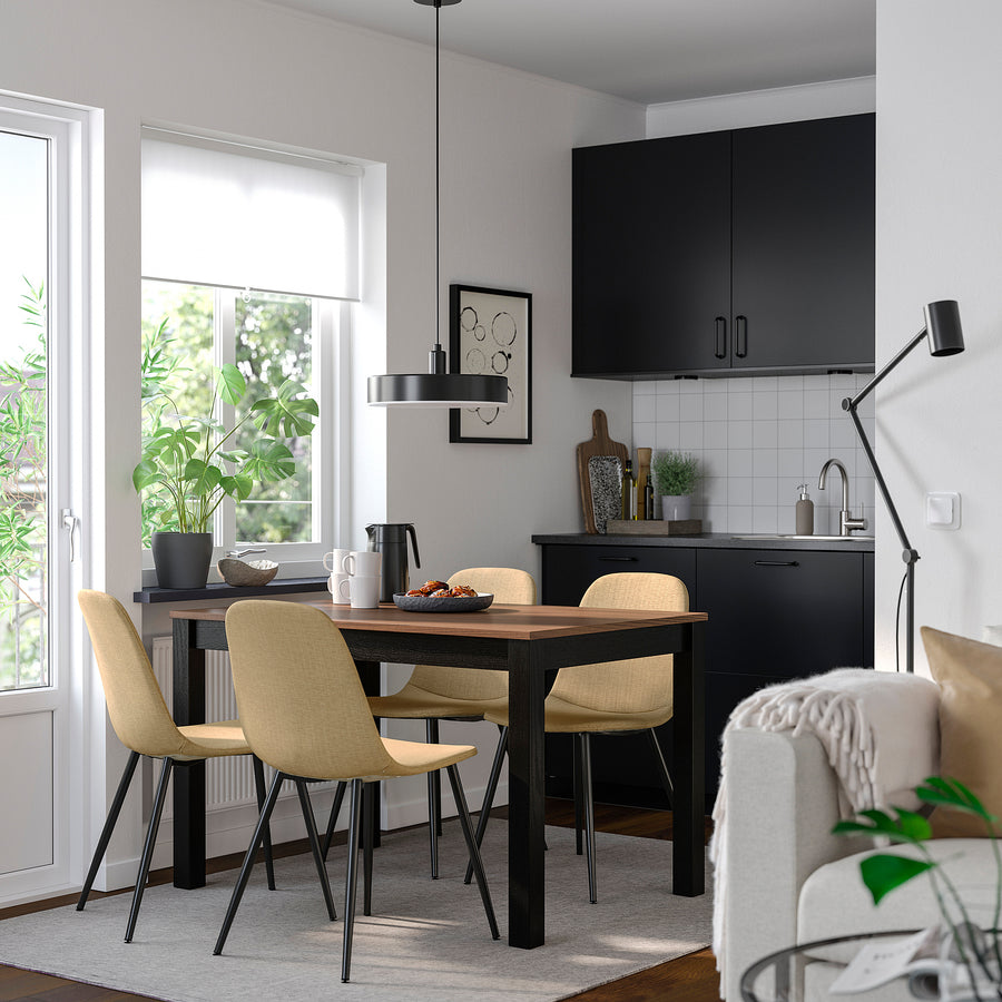 ÅLHULT / NORDMANSSKÄR table and 4 chairs, black/brown/Letafors yellow-beige black, 120x80 cm