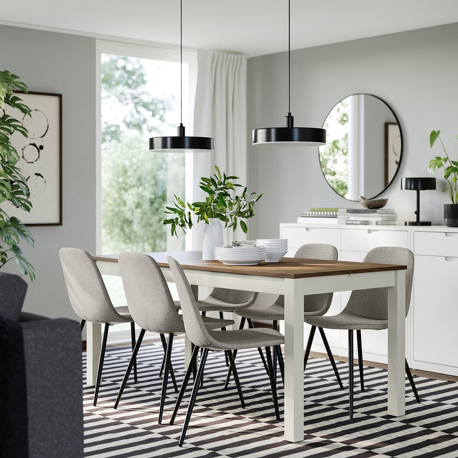 ÅLHULT / NORDMANSSKÄR table and 6 chairs, beige/brown/Tonerud grey black, 170/220x80 cm