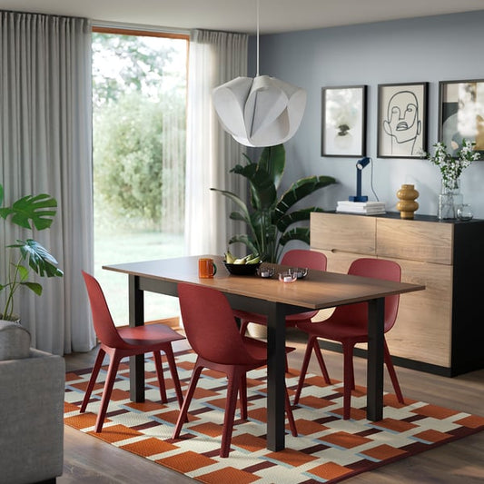 ÅLHULT / ODGER table and 4 chairs, black/brown/red, 120/170x80 cm