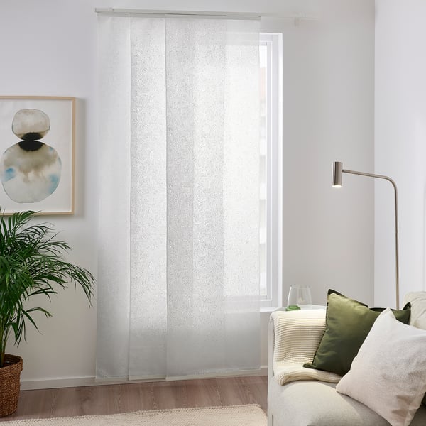 AMPELSÄV panel curtain, white/leaves, 300x60 cm