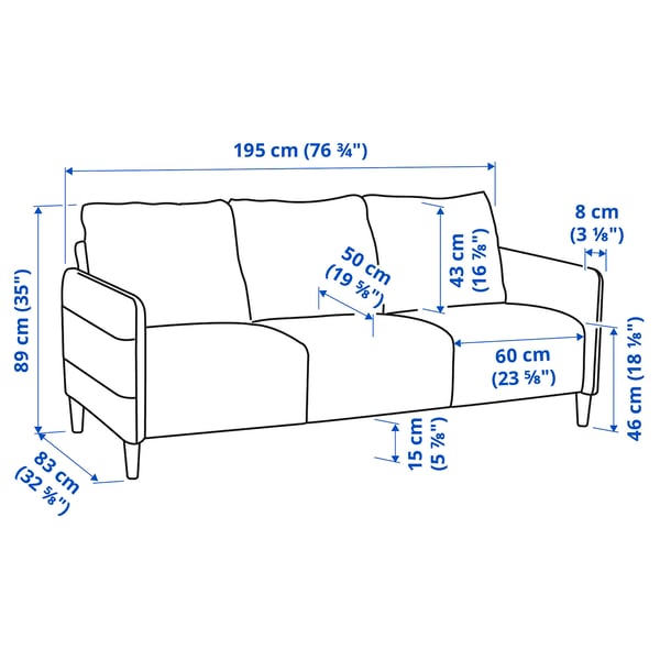 ANGERSBY 3-seat sofa, Knisa light grey, 196x89x84 cm