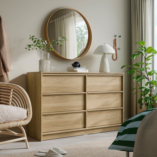 ANKARUDDEN chest of 6 drawers, with 2 inner drawers/oak effect, 139x48x87 cm