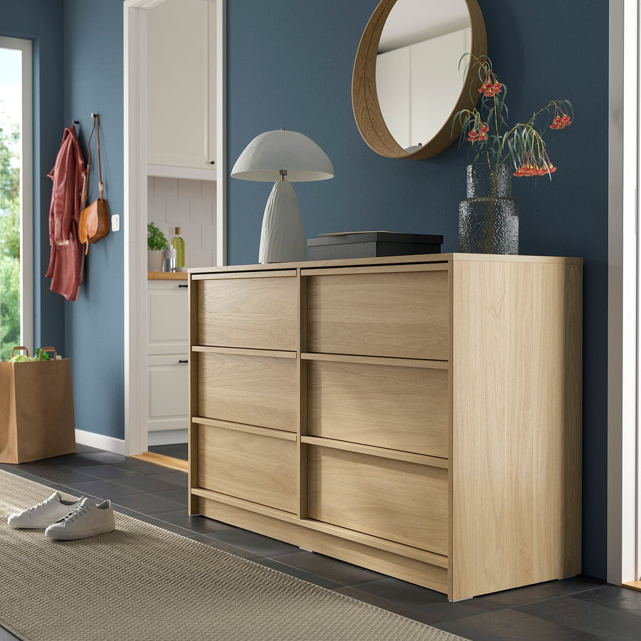 ANKARUDDEN chest of 6 drawers, with 2 inner drawers/oak effect, 139x48x87 cm