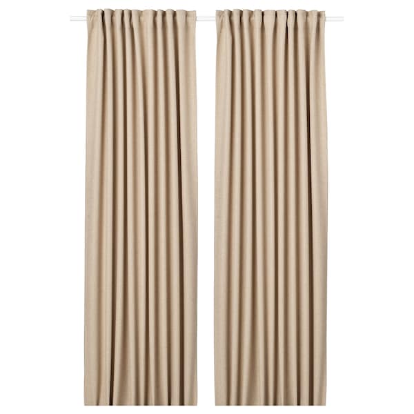 ANNAKAJSA room darkening curtains, 1 pair, beige/with heading tape, 145x300 cm