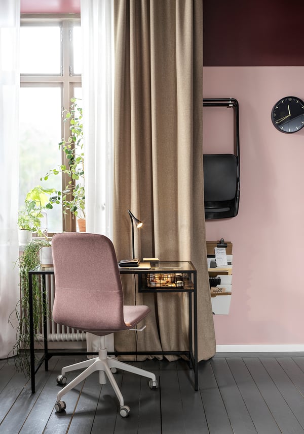 ANNAKAJSA room darkening curtains, 1 pair, beige/with heading tape, 145x300 cm