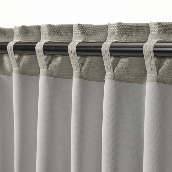 ANNAKAJSA room darkening curtains, 1 pair, light grey/with heading tape, 145x300 cm
