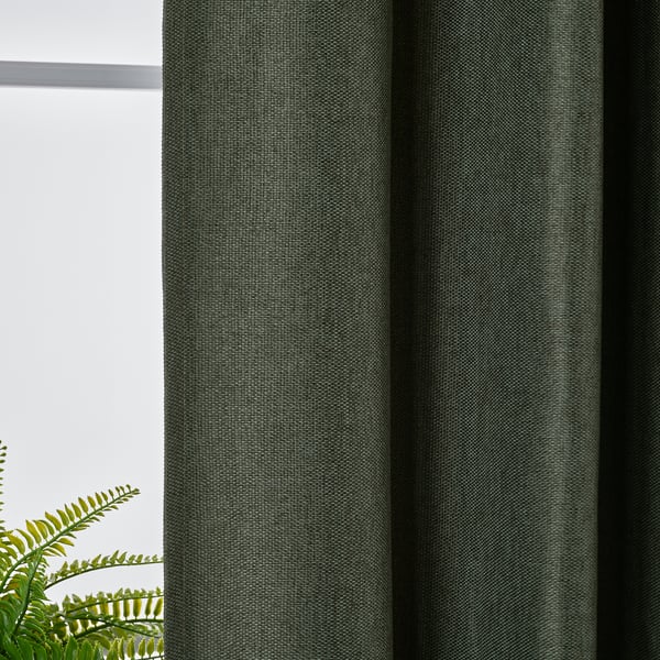 ANNAKAJSA room darkening curtains, 1 pair, dark green/with heading tape, 145x300 cm
