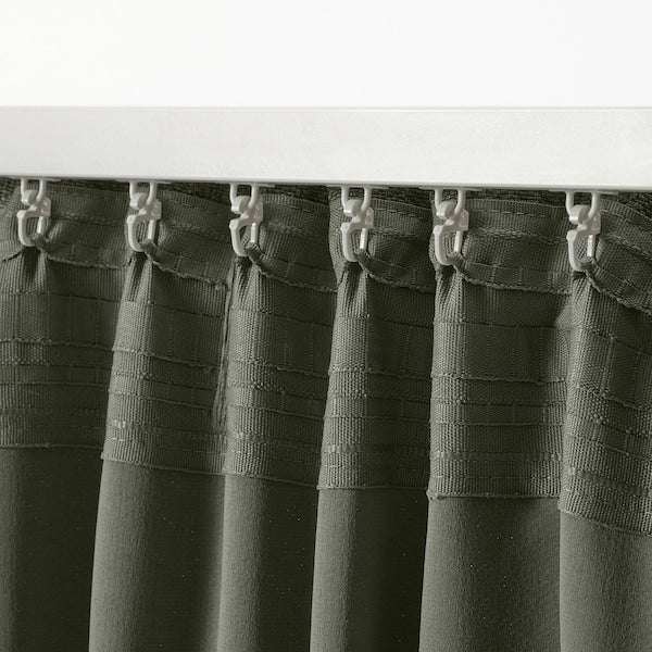 ANNAKAJSA room darkening curtains, 1 pair, dark green/with heading tape, 145x300 cm