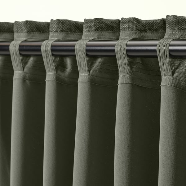 ANNAKAJSA room darkening curtains, 1 pair, dark green/with heading tape, 145x300 cm